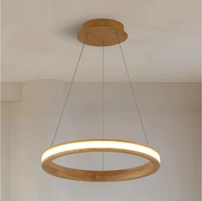 Brilagi - závesný LED luster na lanku UMEA WOOD, 30 W, 230 V, priemer 40 cm, drevený