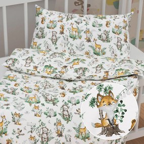 Biante Detské bavlnené posteľné obliečky do postieľky Sandra SA-459 Lesné zvieratká na bielom Do postieľky 90x130 a 40x60 cm