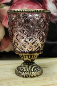 Ružový rustikálny svietnik na podstavci 16cm