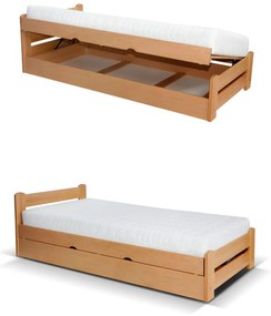 Jednolôžková drevená posteľ Relax s úložným priestorom, 90x200