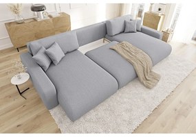 Svetlosivá menčestrová rozkladacia/s úložným priestorom rohová pohovka Sara – Ropez