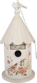 Béžová dekorácia vtáčia búdka s vtáčikmi Home - Ø 19*40 cm
