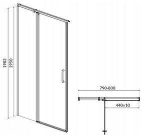 Cersanit Moduo - Dvere do niky / Dvere pre sprchový kút, ľavé, 80x195cm, chrómový profil-číre sklo, S162-003
