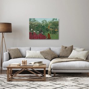 Sklenený obraz - Henri Rousseau, Tropical Forest with Monkeys, reprodukcia (70x50 cm)