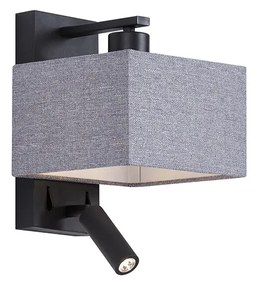 Moderná nástenná lampa čierna so sivým štvorcom a svetlom na čítanie - Puglia