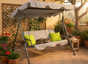 Garden Line ZÁHRADNÁ HOJDAČKA TYPU A 170 x 118 x 153 cm ŠEDÁ S LIME ZELENÝMI VANKÚŠIKMI A DRŽIAKMI NA POHÁRE