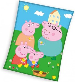 Veľká coral fleece deka Prasiatko Peppa a kuriatka - gramáž 240 g/m² - 150 x 200 cm
