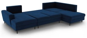 Modrá zamatová rozkladacia/s úložným priestorom rohová pohovka (pravý roh/do "U") Kyoto – Cosmopolitan Design