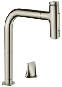 Hansgrohe Metris Select M71, dvojotvorová páková kuchynská batéria s vyťahovacou sprškou, vzhľad nerezu, HAN-73819800