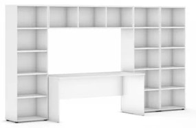 Zostavy knižníc s integrovaným stolom, nižší/širší, 3350 x 700/400 x 1923 mm, biela