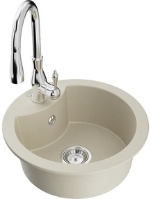 Mexen Diego, 1-komorový granitový drez 488x488x167 mm a drezová batéria Savita, béžová, 6512-69-672601-00