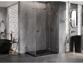 Mexen Lunar T, výklopný sprchový kút pravý 135 x 120 cm, 8mm číre sklo, profil ružové zlato, 834T-135-120-60-00-P