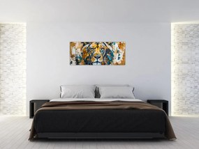 Obraz - Abstraktná olejomaľba s levom (120x50 cm)
