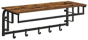 Nástenný vešiak s policou, 5 háčikov, čierna, tmavo-hnedá farba,  27x80x30cm