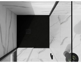 Mexen Stone+, štvorcová vanička z minerálneho kompozitu 100 x 100 cm, čierna, čierna krytka, 44701010-B