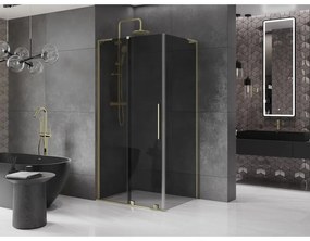 Mexen Velar L, sprchový kút s posuvnými dverami 90 x 100 cm, 8mm šedé sklo, zlatá lesklá, 871-090-100-43-50