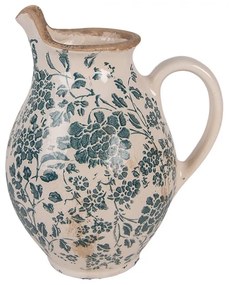Retro béžový keramický dekoračný džbán s kvetmi S - 16*12*19 cm
