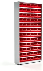 Regál s plastovými boxmi, 72 červených boxov, 2000x950x250 mm