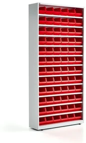 Regál s plastovými boxmi, 72 červených boxov, 2000x950x250 mm