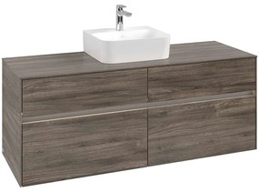 VILLEROY &amp; BOCH Collaro závesná skrinka pod umývadlo na dosku (umývadlo v strede), 4 zásuvky, s LED osvetlením, 1400 x 500 x 548 mm, Stone Oak, C100B0RK