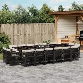 vidaXL 17-dielna záhr. jedálenská súprava s vankúšmi čierna polyratan