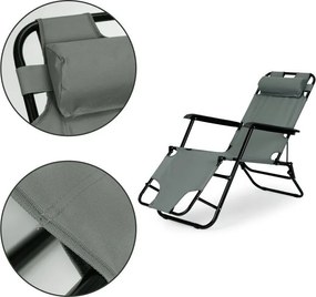Ležadlo s opierkou hlavy, skladacia konštrukcia, sivé