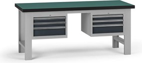 Pracovný stôl do dielne G8, 1800 x 750 x 800 mm, 2x kontejner, 6 zásuviek, grafit