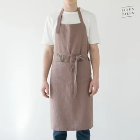 Starofialová ľanová zástera Linen Tales Chef, dĺžka 100 cm