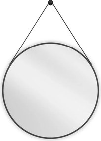 Mexen String, okrúhle kúpeľňové zrkadlo na pásiku 70 cm, farba rámu čierna matná, 9854-070-070-000-70