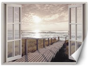 Fototapeta, Okno - Lávka na pláž - 210x150 cm