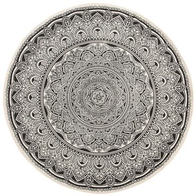 Okrúhly bavlnený koberec ø 120 cm čierna/krémová biela HIZAN Beliani