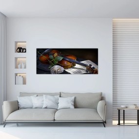 Obraz - Ruže a husle (120x50 cm)