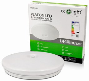 ECOLIGHT LED stropné svietidlo - PIR - 18W - IP44 - neutrálna biela