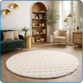 Okrúhly Bublinový koberec Rabbit Bubble 120 cm biely plyšový