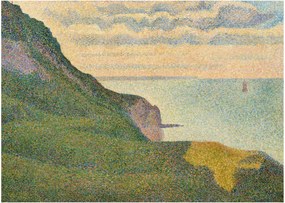 Sklenený obraz - Georges Seurat, Seascape at Port-en-Bessin, Normandy, reprodukcia (70x50 cm)