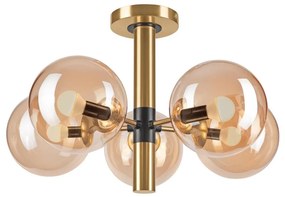 Luster na tyči ROLLO 5xE14/5W/230V zlatá/dymová béžová