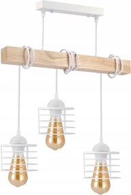 BERGE LED závesné stropné svietidlo, drevený trám, 3xE27, biela pružina