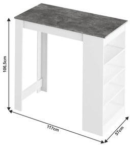 Tempo Kondela Barový stôl, biela/betón, 117x57 cm, AUSTEN