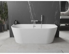 Mexen Oval, voľne stojaca nástenná vaňa 160 x 80 cm, biela, chrómový prepad, 52671608000-01