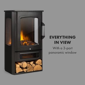 Klarstein Bormio Panorama, elektrický krb, 1000/2000 W, termostat, čierny