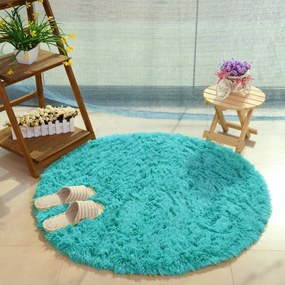 Protišmykový koberec SHAGGY modrý kruh