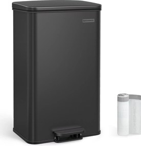 Kuchynský oceľový odpadkový kôš, 40 l, s vekom, 15 vreciek v balení, čierny