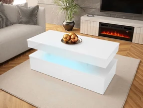 Konferenčný stolík Lestirola s LED osvetlením, Farba: biela / biely lesk