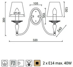 ACA DECOR Nástenné svietidlo KARPATHIA max. 2x40W/E14/230V/IP20