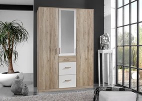 Šatníková skriňa so zrkadlom Cariba, 135 cm, dub san remo / biela