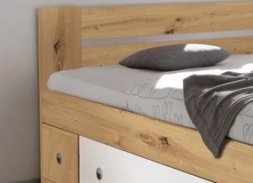 Posteľ s nočnými stolíkmi Stefan 140x200 cm, dub artisan/biela