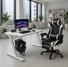 Gamingový stôl s RGB LED podsvietením biely Šírka: 60 cm | Dĺžka: 120 cm