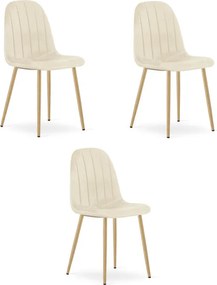 Set troch jedálenských stoličiek PADVA zamatové béžové / hnedé nohy (3 ks)