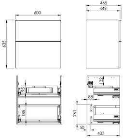 Elita Look, skrinka pod umývadlo 60x45x64 mm 2S PDW, čierna matná, ELT-168105