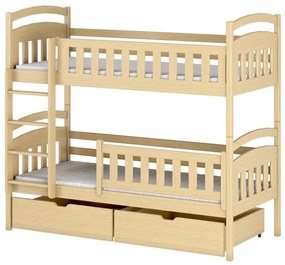 Detská poschodová posteľ z masívu borovice igorek so zásuvkami - 200x90 cm - PRÍRODNÁ BOROVICA